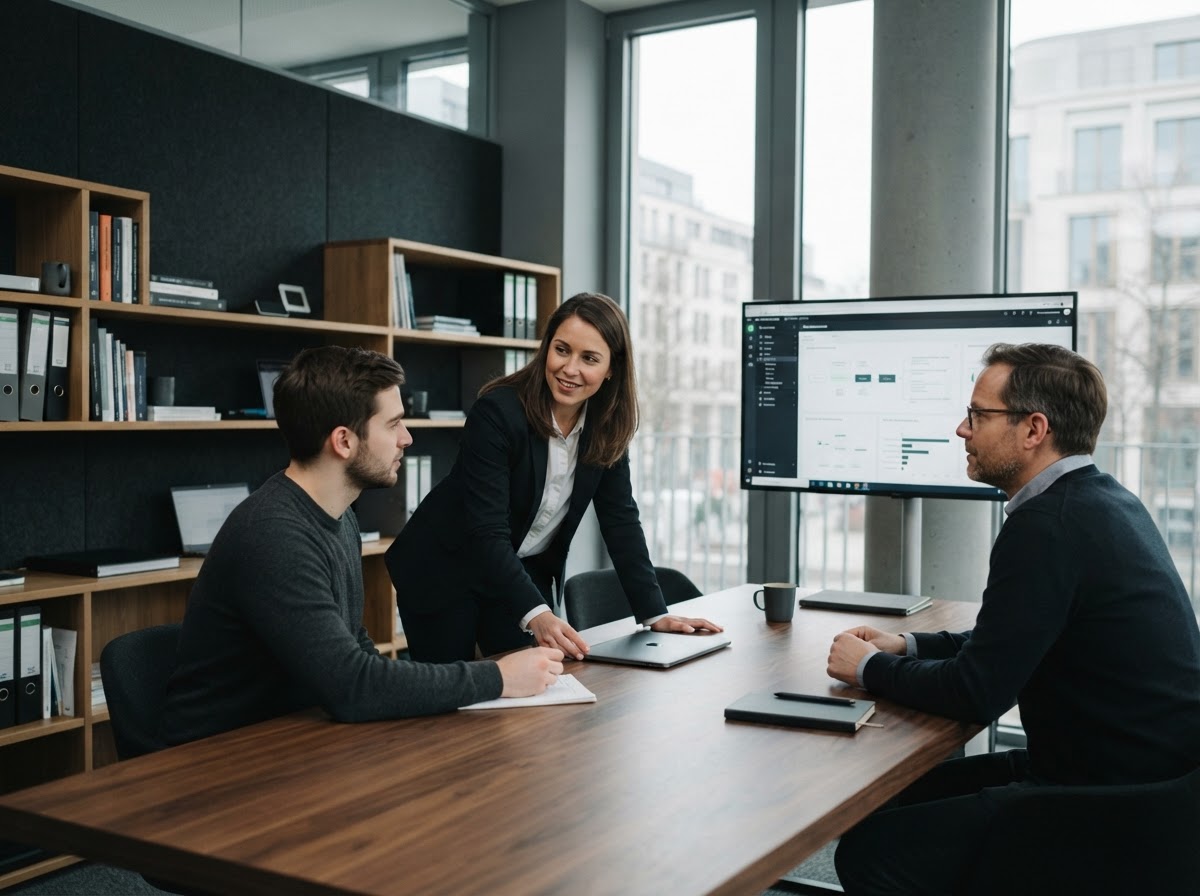 Zorexag Linu Team bei der Analyse von Finanzdaten im Büro